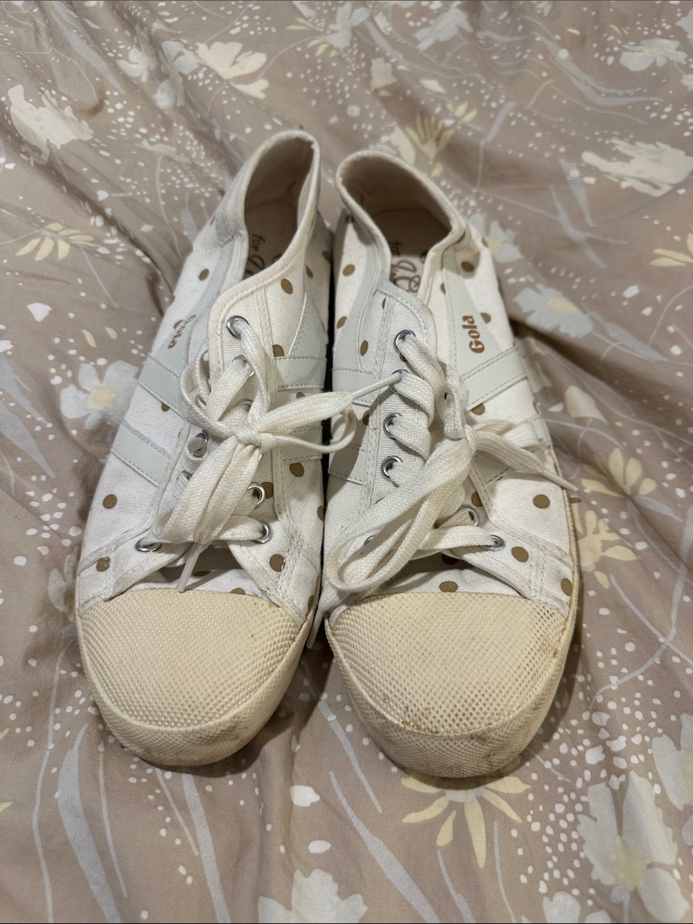 Gola for J Crew White Canvas Sneakers with Gold Polka Dots Size 10
